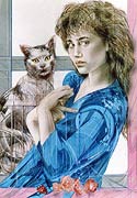 Giorgio Scaini, "Ritratto con gatto", 1990